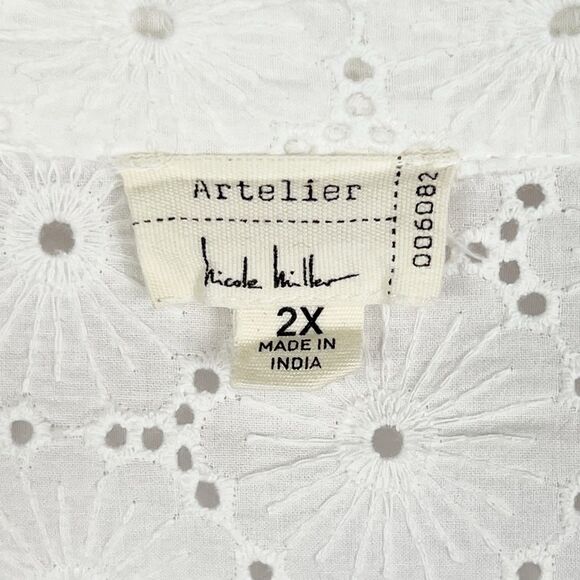 Artelier Nicole Miller White Eyelet Lace Roll Tab Sleeve Button Top Women’s 2X - Picture 6 of 8